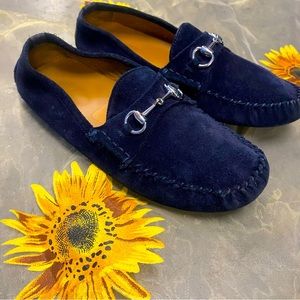 Gucci Navy Blue Suede Horsebit Loafers Kids